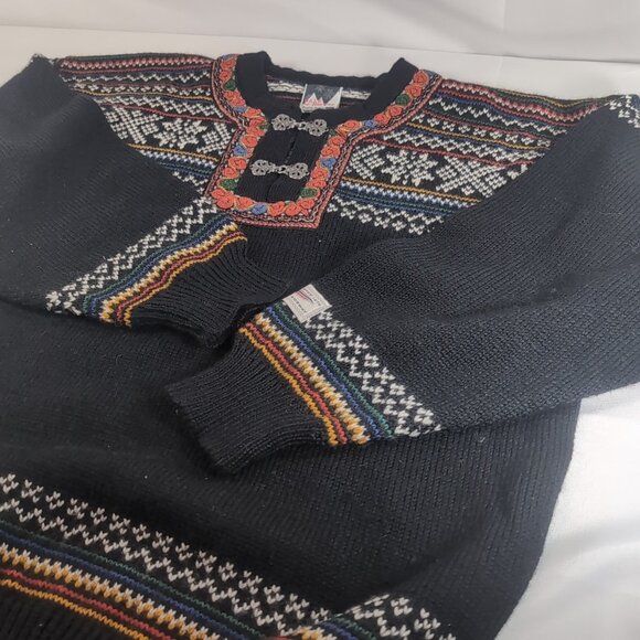 Dale of Norway 1/4 Clasp Norway Nordic L Wool Sweater Long Black Multi Fair Isle - Picture 16 of 16
